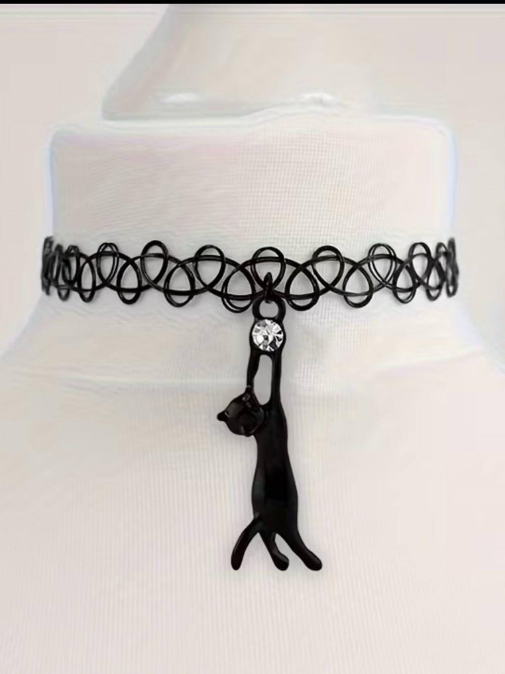Black Cat Charm Stretch Choker Necklace - Pet Cat Accessory